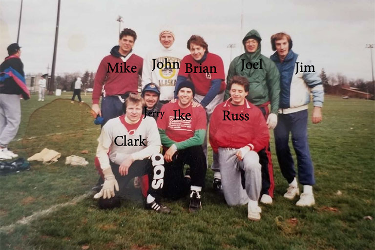 A photo of the football team, with each person's name over their image.
